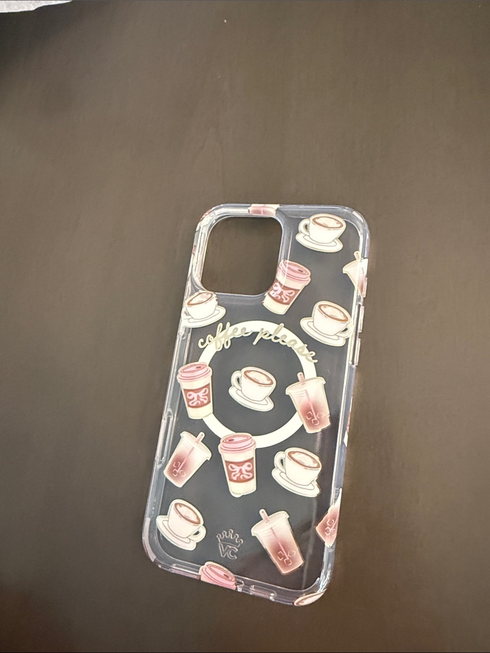 Velvet Caviar Clear Phone Case with Pink Coffee Cup Design
